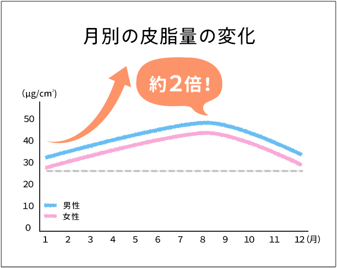 月別の皮脂量の変化