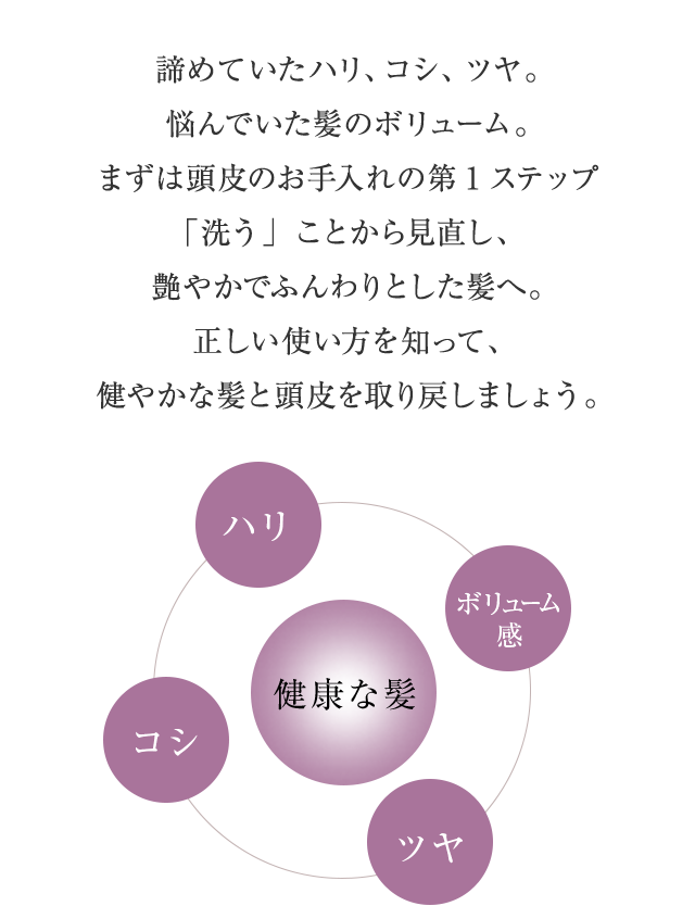 ようこそ、スカルプケアソープ“サボン モーヴ”へ。今日から、あなたの新しい髪の未来がはじまります。諦めていたハリ、コシ、ツヤ。悩んでいた髪のボリューム。頭皮からケアすることで、艶やかでふんわりとした髪が再びあなたのものへ。正しい使い方を知って、健やかな髪と頭皮を取り戻しましょう。