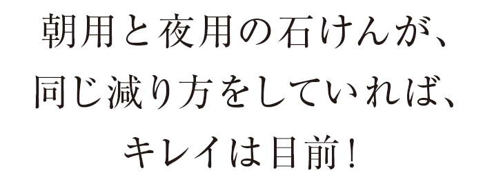 朝用と夜用の石けんが、同じ減り方をしていれば、キレイは目前！